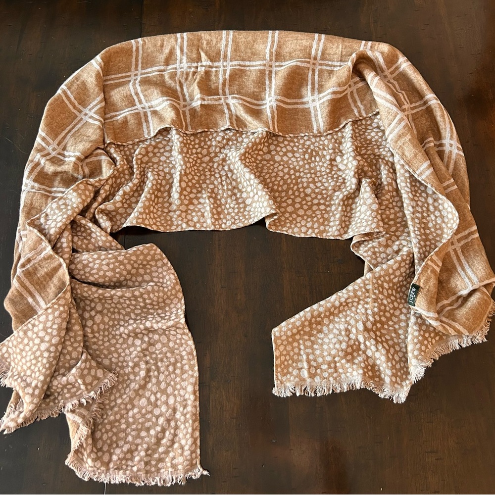 J. Crew Tan and White Two Sided Scarf